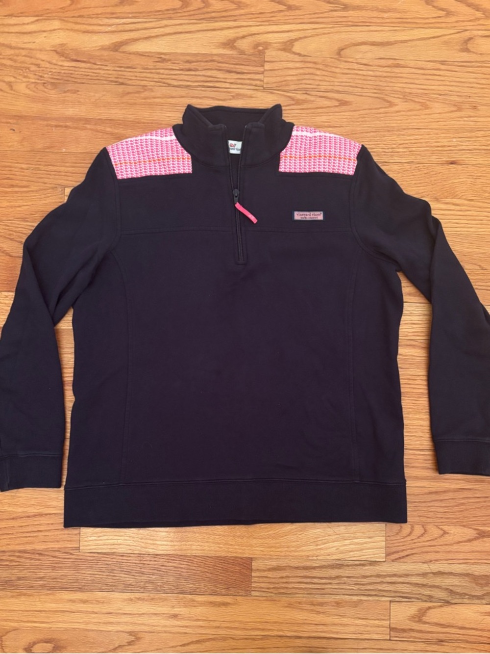Vineyard Vines Women’s Navy & Pink Quarter Zip Sweater 100% Cotton Size Large
